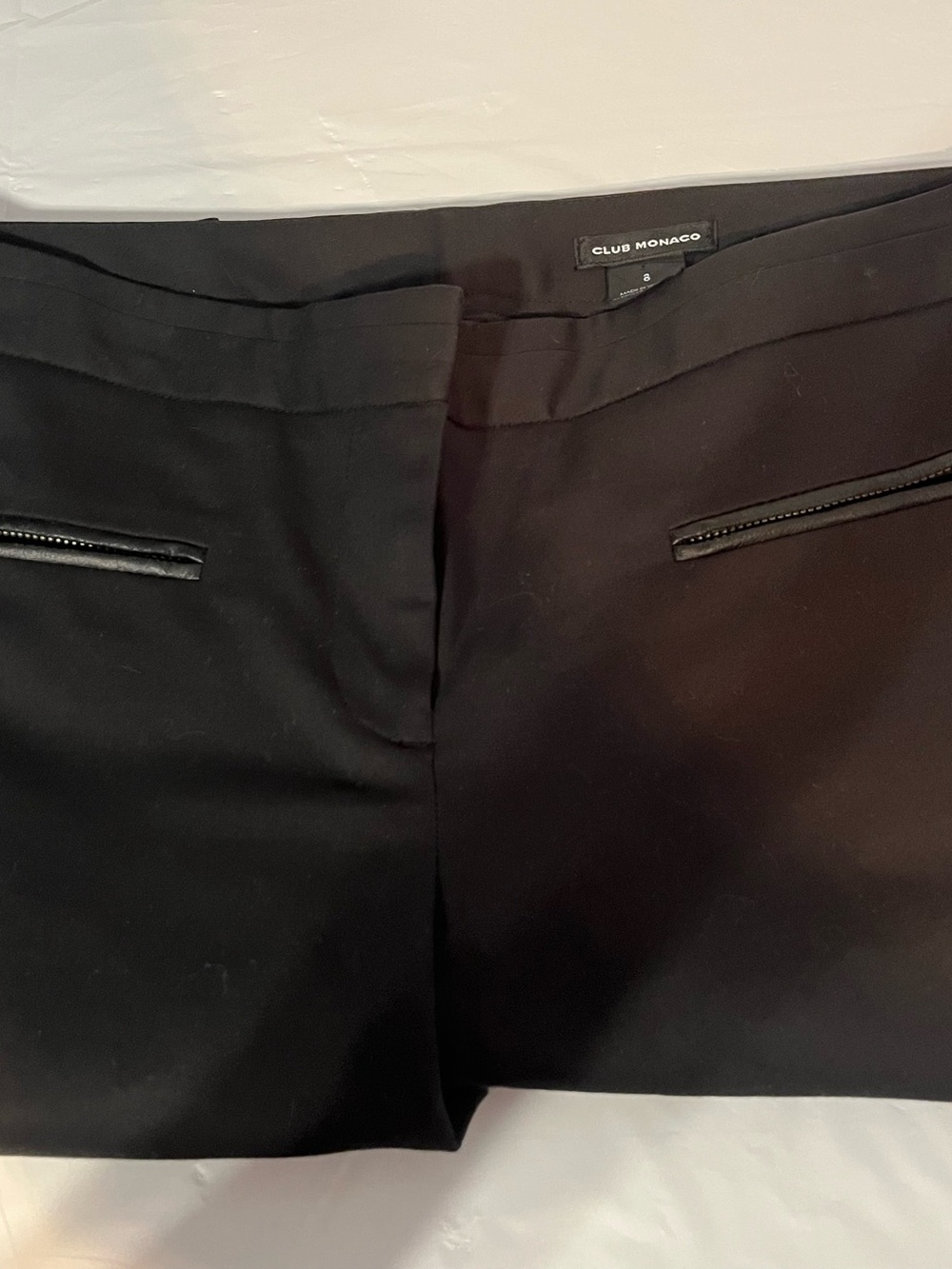 Club Monaco Black Tailored Trousers with Leather-Trim Pockets